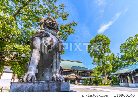 Samukawa cityscape in Japan. Sagami Province Ichinomiya Samukawa Shrine, shrine office and offering hall. Lots of greenery = July 21, 2024 116960140