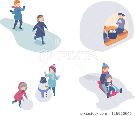 Winter snow play isometric illustration set 116960645