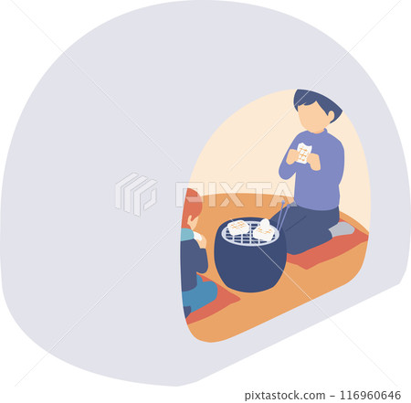孩子們在鎌倉吃年糕的等距插圖 116960646