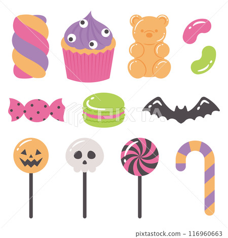 流行萬聖節糖果和糖果的插圖集 116960663