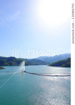 寒江水庫、月山湖、大噴泉、月山、西川町 116960743