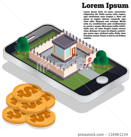 Mobile phone in the form of a protected object. Isometric. Vector illustration. 116961234