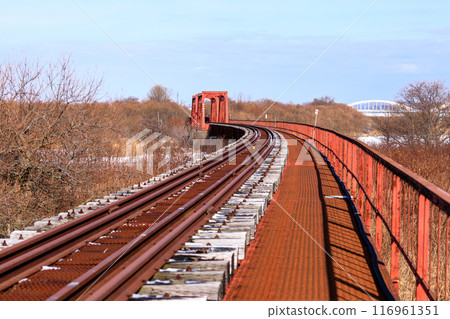 Mukawa Bridge on the abandoned Hidaka Main Line in Mukawa Town, Hokkaido [December] 116961351