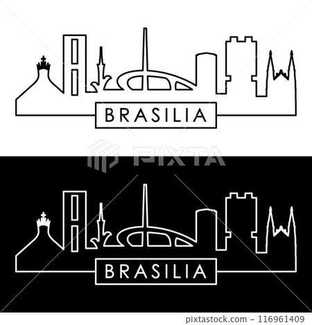 Brasilia skyline. Linear style. Single line. Editable vector file. Brasilia skyline. Linear style. Single line. Editable vector file. 116961409