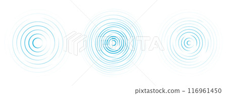 Concentric ripple circles line. Radial signal, sonar wave, soundwave icon isolated on white background. Touch effec. Round circular signal 116961450