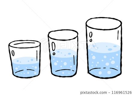 Blue water cup. White glass of aqua or vodka. Hand drawn bar alcohol drink. Cartoon fresh beverage. Set of refreshment clear cocktail Blue water cup. White glass of aqua or vodka. Hand drawn bar alcohol drink. Cartoon fresh beverage. Set of refreshment clear cocktail 116961526