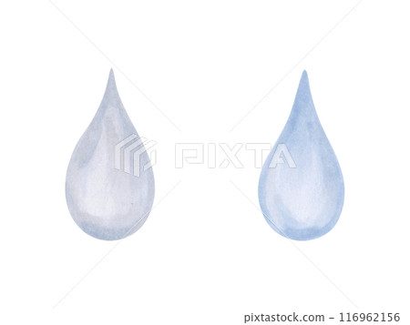 Blue water drops. Watercolor style marker illustration. Isolated hand drawn picture with sky elements. Falling raindrop. Clipart for prints, clothes, greeting cards, kids room. Precipitation, drizzle 116962156