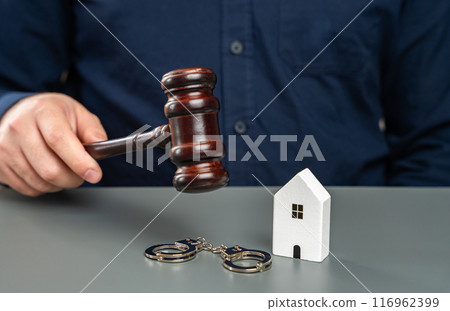 The judge issues a court order to seize the house. The concept of confiscation or freezing of real estate. Sale of confiscated property at auction. 116962399