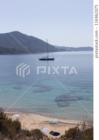 Sailboat on Calm Sardinian Waters Sailboat on Calm Sardinian Waters 116962875