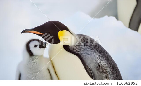 King penguin standing on snow 116962952