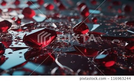 background of broken glass and burgundy drops 116963244