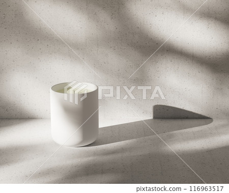A minimalist candle on a textured surface creates a calming, artistic, and elegant ambiance A minimalist candle on a textured surface creates a calming, artistic, and elegant ambiance 116963517