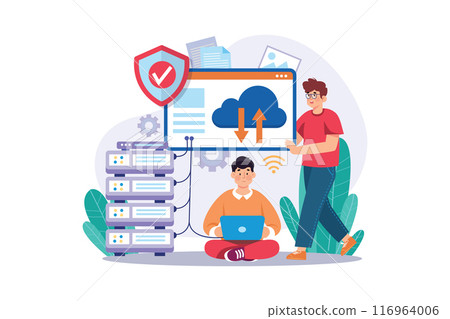 Cloud Hosting Illustration concept. A flat illustration isolated on white background Cloud Hosting Illustration concept. A flat illustration isolated on white background 116964006