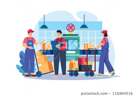 Worker pushing package cart Illustration concept on white background 116964016