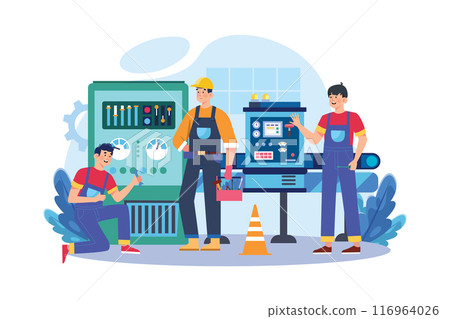 Factory worker repairing machine 116964026