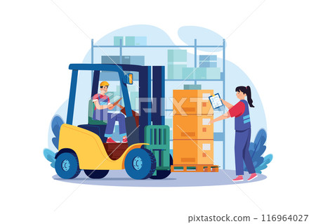 Forklift lifting weight Illustration concept on white background 116964027