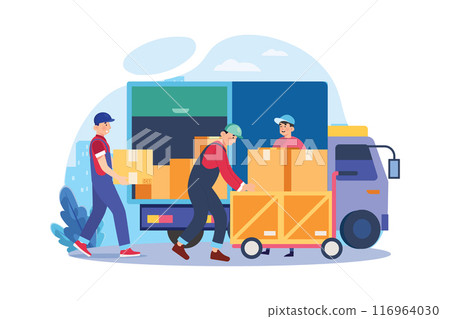 Worker loading packages on the truck Worker loading packages on the truck 116964030