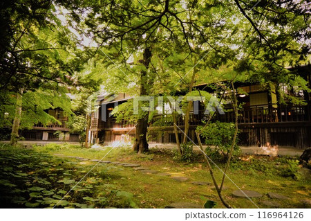 復古日式房屋和清新的綠色森林 復古日式房屋和清新的綠色森林 116964126
