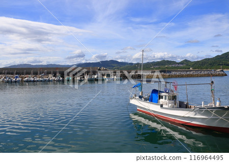 Scenery of a fishing port: Summer sky and fishing port 116964495