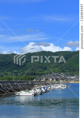 Scenery of a fishing port: Summer sky and fishing port 116964497
