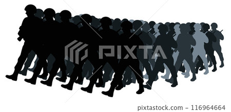 Soldiers marching in line down the road silhouette, army soldiers marching in formation 116964664