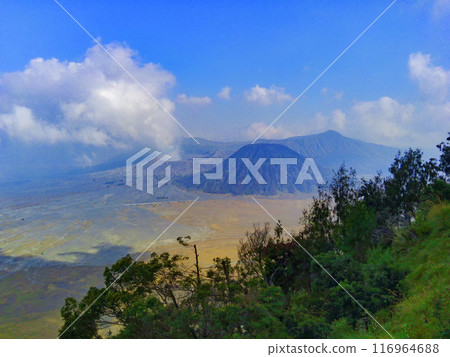 Aerial view of Mount Bromo, a volcano in East Java, Indonesia. Aerial view of Mount Bromo, a volcano in East Java, Indonesia. 116964688