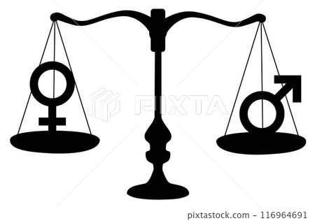 Man or woman on the scale, comparison between men and women Man or woman on the scale, comparison between men and women 116964691