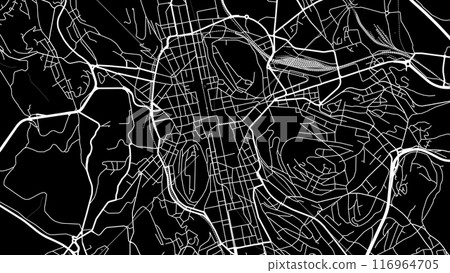 Background Saint-Etienne map, France, black and white city poster with roads and water. Background Saint-Etienne map, France, black and white city poster with roads and water. 116964705
