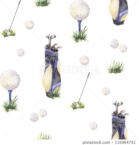 seamless pattern with golf bags, clubs, balls, seamless pattern with golf bags, clubs, balls, 116964781