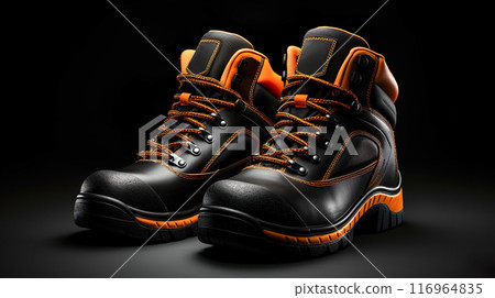 黑色和橙色設計的登山鞋 116964835