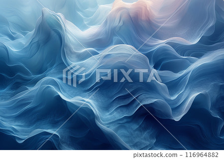 Background of blue wave with a white background. The blue color of the wave is very vivid adds a sense of depth to the scene. The wave appears to be very dynamic 116964882