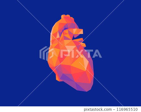 A vibrant, low-poly heart against a solid blue background 116965510