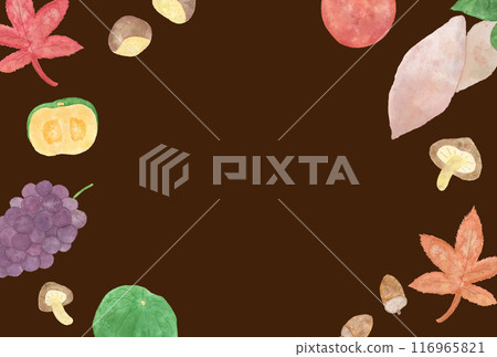 秋天水彩落葉與食物框架 116965821