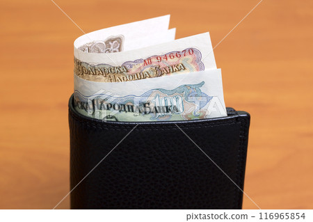 Old Bulgarian lev in the black wallet Old Bulgarian lev in the black wallet 116965854