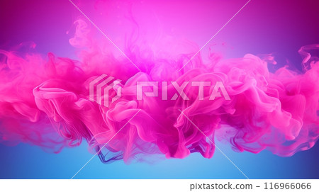 A pink liquid is in the air on pink and blue background 116966066