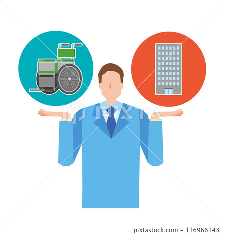 一個男人思考護理和公司的圖像插圖 一個男人思考護理和公司的圖像插圖 116966143
