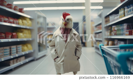 A chicken in a suit and tie in a store 116966169