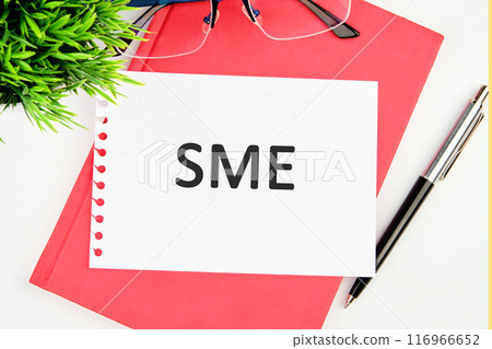 Startup small business entrepreneur SME. Small Medium Enterprises acronym. SME concept word in a white notebook on a red business book 116966652
