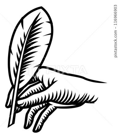 Hand And Old Quill Feather Pen Writing Engraving 116966903