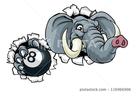 Elephant Pool 8 Ball Billiards Mascot Cartoon Elephant Pool 8 Ball Billiards Mascot Cartoon 116966906