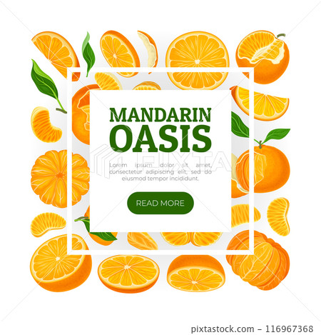 Mandarin Ripe Fruit Banner Design with Exotic Plant Vector Template 116967368
