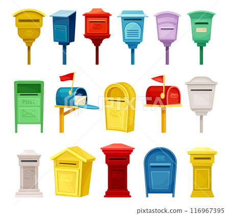 Mailbox and Postal Letterbox with Letter and Envelope Slot Vector Set Mailbox and Postal Letterbox with Letter and Envelope Slot Vector Set 116967395