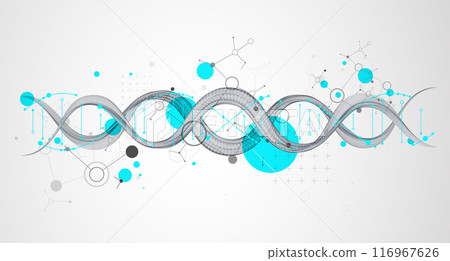 Abstract futuristic wireframe background for design works.Science template, wallpaper or banner with a DNA molecules. Hand drawn. 116967626