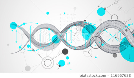 Abstract futuristic wireframe background for design works.Science template, wallpaper or banner with a DNA molecules. Hand drawn. 116967628