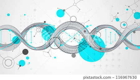 Abstract futuristic wireframe background for design works.Science template, wallpaper or banner with a DNA molecules. Hand drawn. 116967630