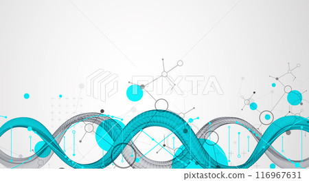 Abstract futuristic wireframe background for design works.Science template, wallpaper or banner with a DNA molecules. Hand drawn. 116967631