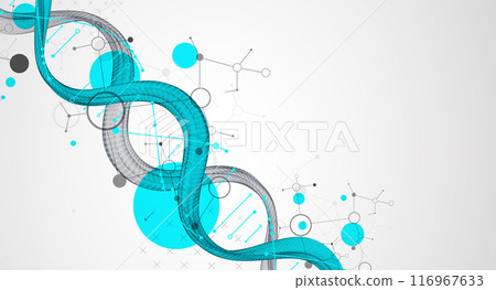 Abstract futuristic wireframe background for design works.Science template, wallpaper or banner with a DNA molecules. Hand drawn. 116967633