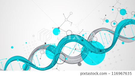 Abstract futuristic wireframe background for design works.Science template, wallpaper or banner with a DNA molecules. Hand drawn. 116967635