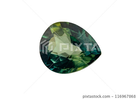 natural green sapphire gem on the isolated white background natural green sapphire gem on the isolated white background 116967868