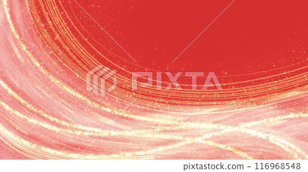 Japanese style illustration with vibrant red background and gold waves 116968548